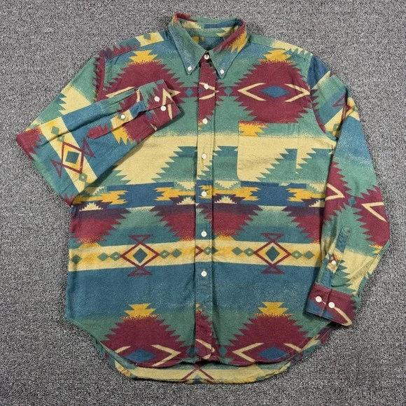 Vintage Lawton Harbor Aztec Southwestern Flannel Shirt Men's L Western Boho - Picture 2 of 7